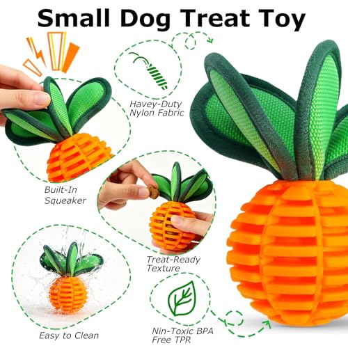 2 Pack Small Dog Chew Balls, 2.2 Inch Squeaky Treat Dispensing Toy, Interactive Puppy Ball Toy for Anxiety Relief & Boredom Reduction, Durable Pet Chew Toy for Fetching, Tugging and Dental Cleaning