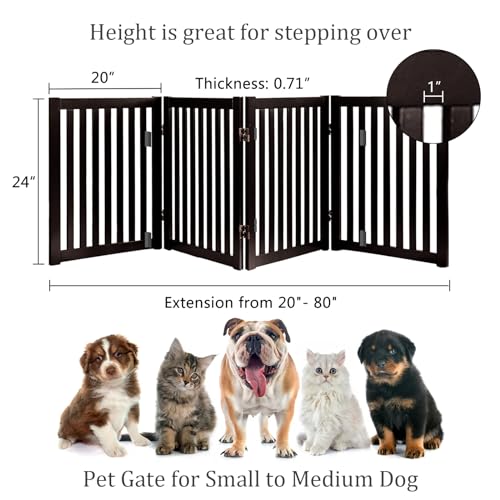 WELLAND Freestanding Pet Gate 4 Panel Wooden Step Over Dog Gate - color: Espresso, size: 4 Panel 80" Wide