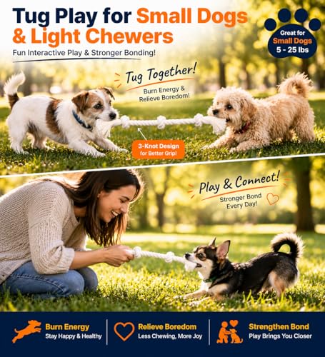 2-Pack 13" 3-Knot Dog Rope Toys for Puppies & Small to Medium Dogs, Natural Cotton Tug Toys for Interactive Indoor & Outdoor Play, Fetch, Teeth Cleaning, Training, Light Chewers, Washable, White - style: 3 Knots