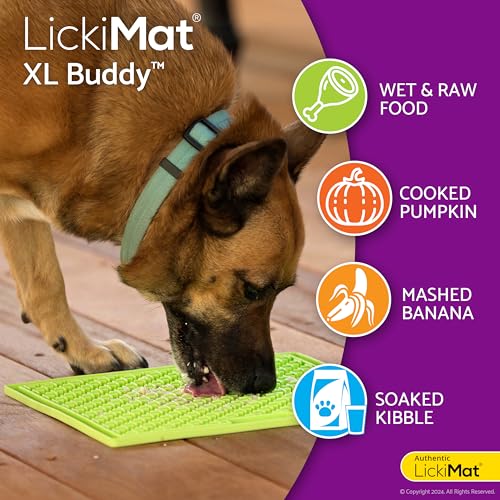 LickiMat X Large Breed Buddy Dog Lick Mat, Dog Calmer, Slow Feeder, Anxiety Reliever Alternative to Puzzle Toys, Slow Feeding Bowls. Use Peanut Butter, Wet, Raw, Mixed Food, Healthy Treats - Turquoise - color: Turquoise