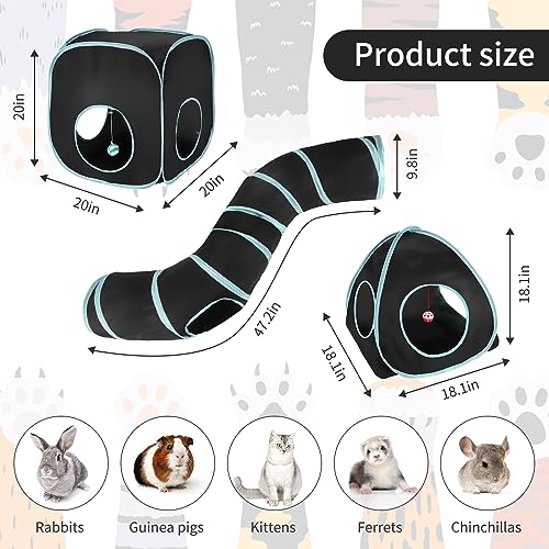 YUEPET Large Rabbit Tunnel, 3-in-1 Bunny Hideout, Guinea Pig Tunnel - color: Black Blue