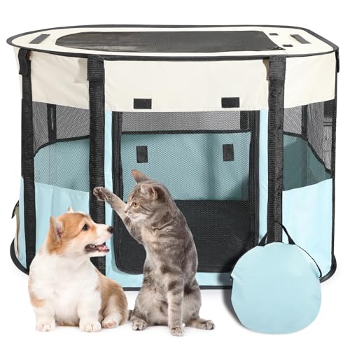 Portable Cat Playpen, Foldable Pet Tent with Carry Bag, 32 x 24 x 22 in - style: 32 x 24 x 22 inch