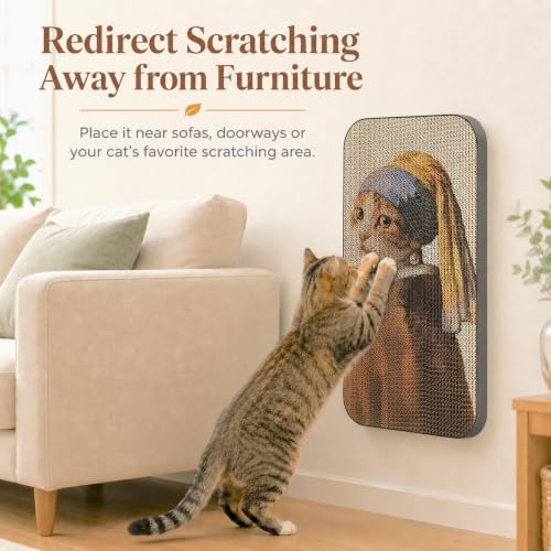 Cat Wall Scratcher, Art Cat Scratching Board for Indoor Cats - color: Cat with Pearl Earring
