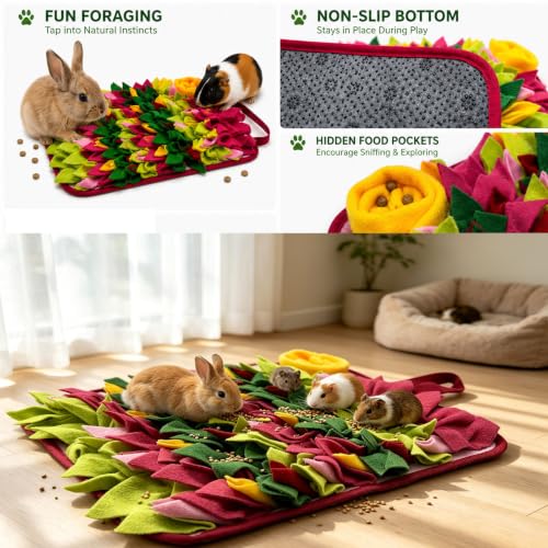 Rabbit Snuffle Mat,Hamsters Foraging Mat for Small Animals Bunny Puzzle Toys Pets Interactive Feeding Mat for Guinea Pigs Hedgehog Chinchilla Puppies (Pink) - color: Pink