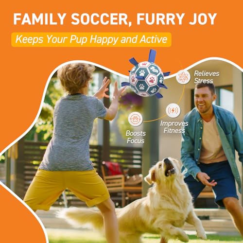 QDAN Large Dog Toys, 8 Inch Durable Balls for Dogs, Soccer Ball with Straps - color: Red-Blue, size: Large Size 3 (8 Inch)