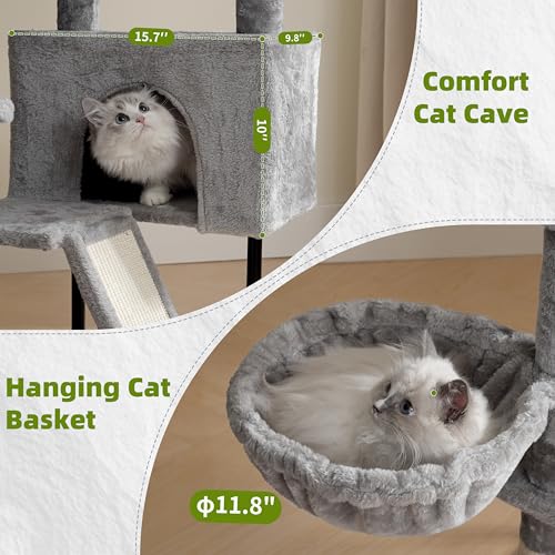 Gitelsnour Cat Tree Tower for Indoor Cats, Top Platform with Toy, GCT006SW - color: Light gray, size: 47.24 inches