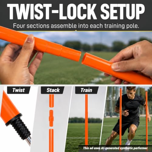 6 Pcs 5FT Adjustable Agility Training Poles for Soccer,Basketball,Football,Dog,Horse Training-Speed and Agility Training Equipment Sports Training Sticks with Stainless Steel Ground Nails - color: Orange