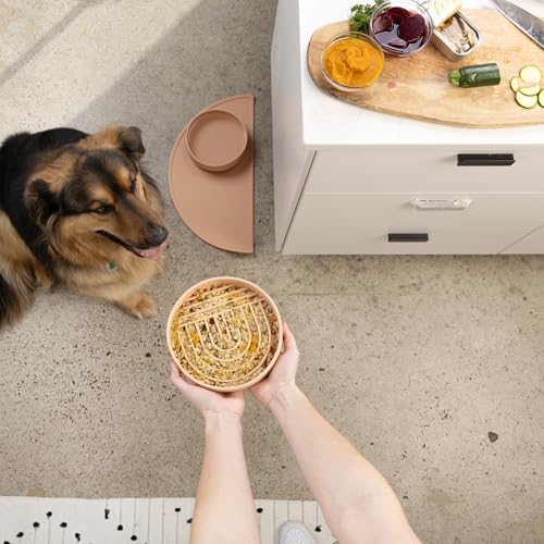 Slow Feeder Dog Bowl - Silicone Dog Bowl, Medium, 7.5" x 1.5" - Blush - color: Blush - Rainbow Design, size: Medium (7.5” Across x 1.5” Tall)