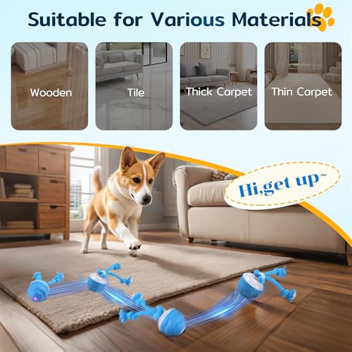The Chase Buddy Dog Boredom Stimulating Toy 2025 Smart Pet Puppy Ball with Ropes Interactive Self Play Moving Dogs Balls Automatic Electric Active Rolling Ball Jumping Bouncing Dog Balls Gift (Blue) - color: Blue