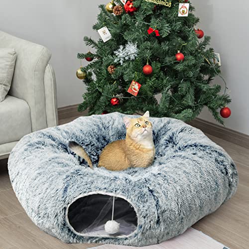 AUOON Plush Cat Tunnel Bed for Indoor Cats, 36" L x 36" W x 11.5" H, Gray - color: Gray