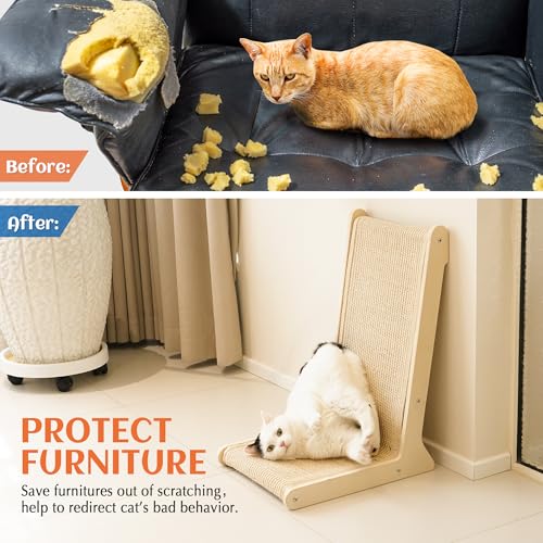 PETKARAY 105° Sisal Cat Scratcher, Sisal Scratch Pad for Indoor Cats, L Shape Kitten Scratching Board, Sturdy Floor Mounted Scratcher - color: 105°, size: Medium
