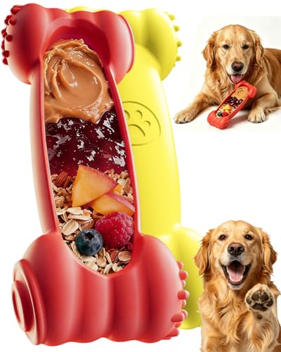2-Pack Dog Toys Freeze Lick Bones Indestructible Dog Toys for Aggressive Chewers, Freezeable Slow Feeder for Teething Dental Care Toy Relief to Small/Medium Breeds Dog Bone Keep Busy