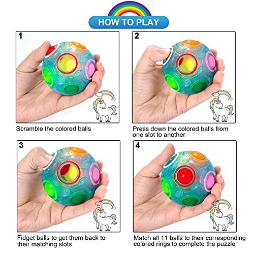 Vdealen Magic Rainbow Puzzle Ball, Fidget Ball Puzzle Brain Teaser Fidget Toy for Boys & Girls- Birthday Party Valentines Easter Christmas Stocking Stuffers for Kids Teen & Adults-2 Pack - color: Blue&purple