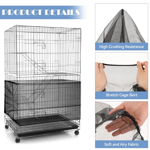 Trinkrittey Adjustable Bird Cage Seed Catcher Net Cover Elastic Band Mesh Cover Black for Parrot Cages - color: Black