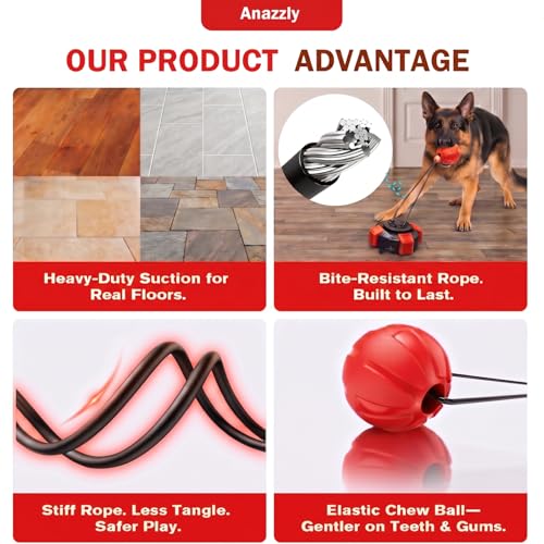Interactive Dog Tug Toy, stim Teeth chew Toy for Dogs Solo Play-red - color: red
