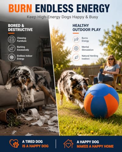 Herding Ball for Dogs, Durable Giant Herding Dog Toy for Aggressive Chewers, Inflatable Interactive Outdoor Play Ball for Medium & Large Dogs (25 Inch) - size: Large