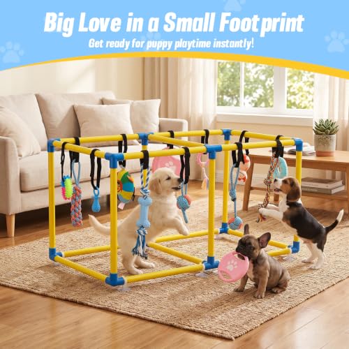 Puppy Play Gym with 12 Hanging Toys (Yollow) - color: Yellow, size: 19.5x38in