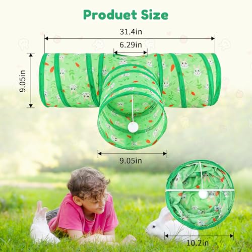 BWOGUE Bunny Tunnels & Tubes, 3-Way Collapsible Rabbit Hideout for Bunnies - color: Green