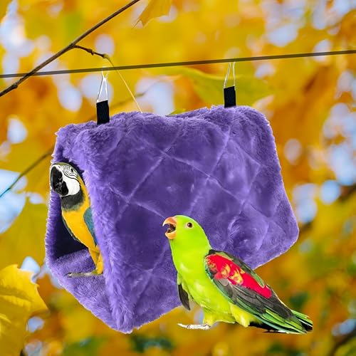 2 Pack Warm Bird Nest House Bed Hanging Hammock Toy Sleeping Bed Plush Hanging Snuggle Cave Happy Hut for Pet Parrot Parakeet Cockatiel Conure Cockatoo African Grey Macaw(Purple) - color: Purple