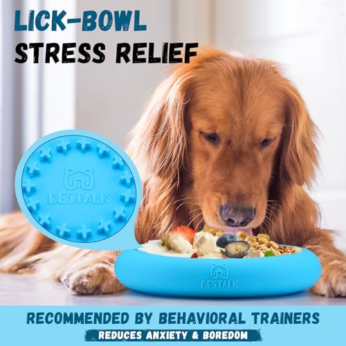 Dog Lick Bowl, Bestalk Anxiety Relief Slow Feeder Dog Lick Mat Treat Dispenser, Non-Slip Dogs Licking Bowl Enrichment Toys, BPA Free Silicone, Dishwasher Safe - color: Light blue