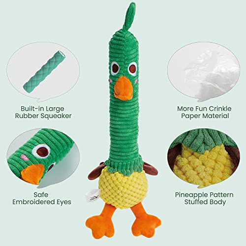 Nocciola 2 in 1 Easter Duck Dog Toy with a Large Rubber Squeaker - Tough Durable Stuffed Squeaky Crinkle Chew Toys for Aggressive Chewers, Medium and Large Breeds - color: Green Duck