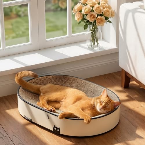 Conlun Oval Cat Scratcher Bed | Scratching Bowl Lounge for Cats | Large - color: Black Cat, size: Large(19.7"L x 13.8"W x 3.5"Th)