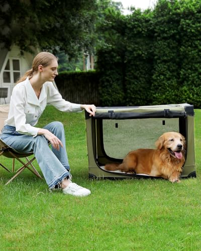 Veraste 33 x 25 x 25 in 4-Door Collapsible Soft-Sided Mesh Dog Crate, Green - color: Green, size: 33.0"L x 25.0"W x 25.0"H