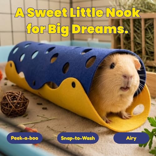 2Pack Guinea Pig Tunnel and Tube, Washable Felt Hideout, Green&Blue - color: Green&Blue