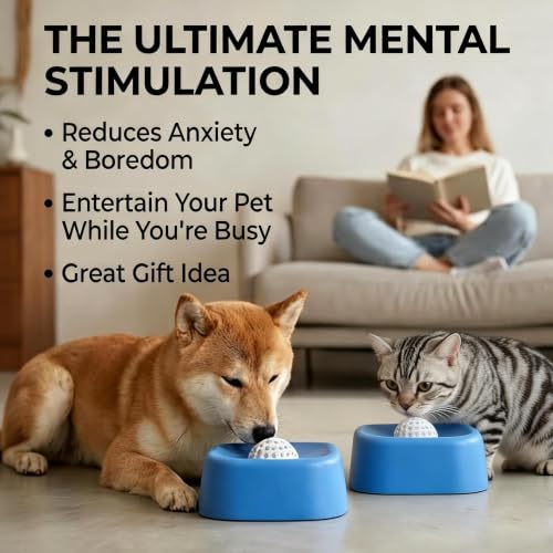Slow Feeder Dog Bowl for Liquid & Wet Food with Rolling Ball - color: Black+Orange Ball