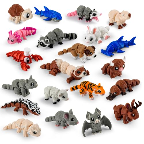 21 Pack 3D Printed Mini Animal Toys Flexible Articulated Desk Fidget Set - size: Mini Animals, style: 21 PCS