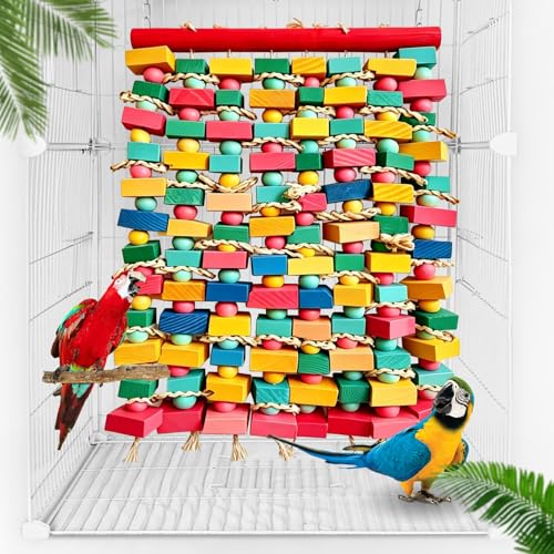 Extra Large Bird Toys for Macaws, Multicolored Wooden Blocks Bird Chewing Toy Parrot Cage Bite Toy for Macaws Cokatoos African Grey and Large Medium Parrot Birds - color: COLORFUL