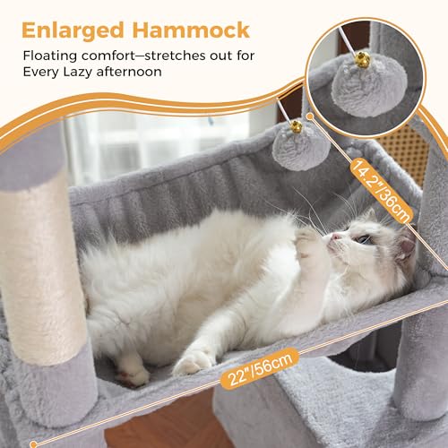 53”Cat Tree with Hammock & Extra Large Bed 23x12” for Large Cats - color: Gray, size: XLarge-53"