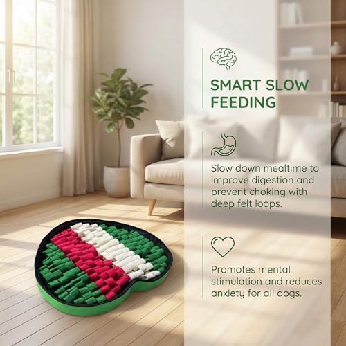 Heart Shaped Dog Snuffle Mat, 20 x 20 Inch Felt, Velcro, Green - color: Green+Felt