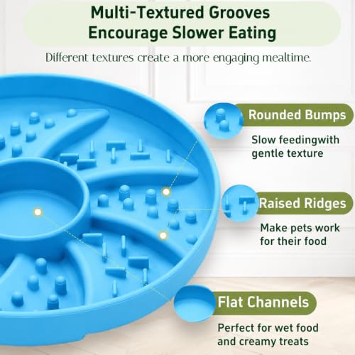 Slow Feeder Dog Bowl Silicone Suction Cup Anti Spill Dogs Cats Blue - color: Blue