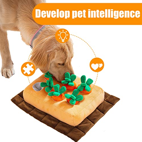 JOYELF Hide and Seek Plush Dog Toys, Interactive Squeak Dog Toys Teething Chew Toys Plush Carrot Field Educational Toys for Small Medium Large Dogs and Cats with 8 Carrots - color: Carrot field