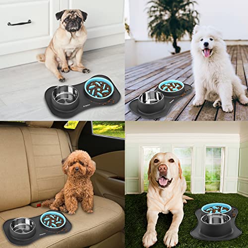 Slow Feeder Dog Bowls 3 in 1 Stainless Steel Food Water Bowl to Slow Eating - color: Dark Grey, size: Small ＆ Medium Breed