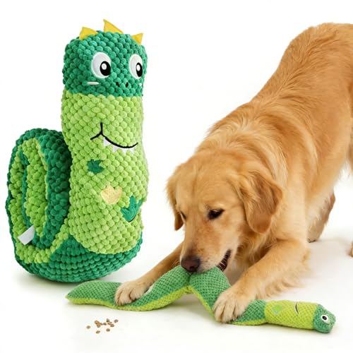 Squeaky Dog Toys Treat Dispensing Dog Puzzle Toys Stress Release Game for Boredom Enrichment Toys Stuffed Snuffle Toy Plush Puppy Chew Toy for Small Medium and Large Dogs（Dinosaur） - color: Dark green