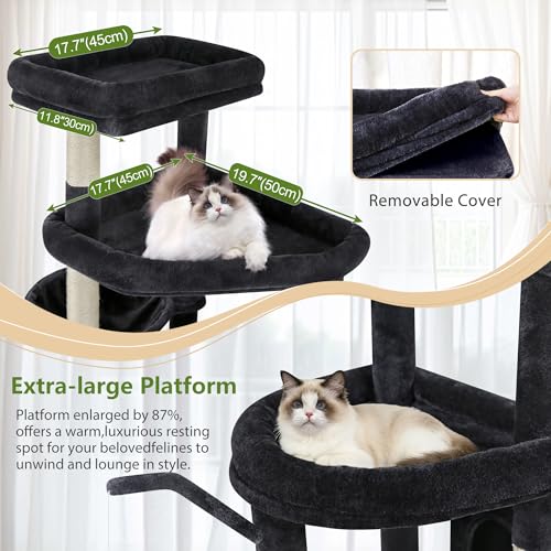 Globlazer 83 Inch Cat Tree Tower for Large Cats, Big Cat Tree for Multi-Cat Household with 2 Condos, 7 Sisal Posts, 2 Perches and Hammock, Sturdy Tall Kitten Activity Center, S83, Dark Gray - color: Dark Gray, size: 83 Inch