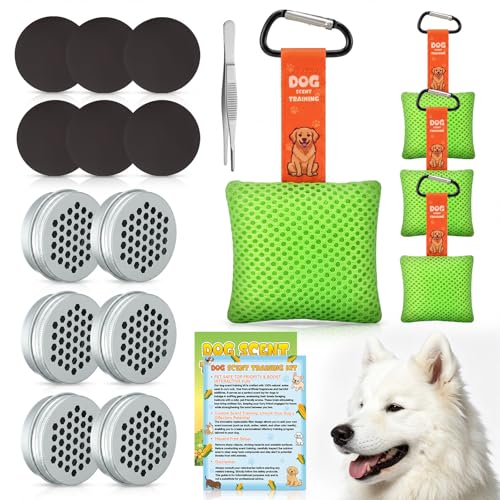 19 Pcs Dog Scent Work Tins Training Kit 6 Nose Magnetic Dots Scents Works Containers 6 Magnet 4 Smell Training Scent Pack1 Pair Tweezers 1 Drawstring Bag for Dog Trainings Loss of Smell