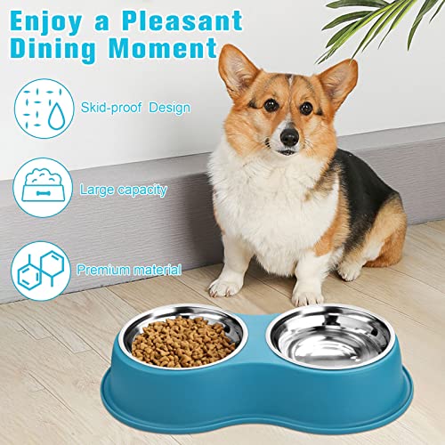 Epetslove Stainless Steel Dog Bowls Double Non-Slip Dog Water and Food Bowl - color: 7.Lake Blue, size: Medium-18oz