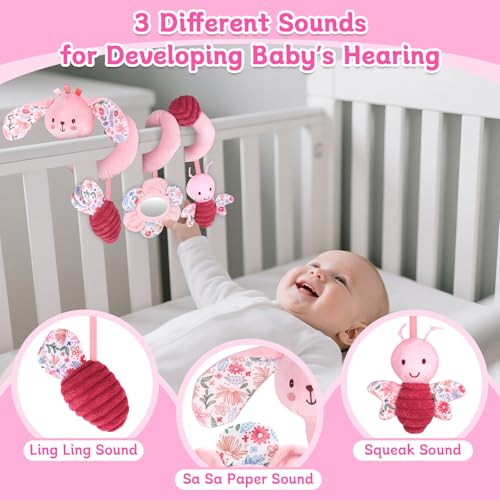 Spiral Car Seat & Stroller Activity Toys for Babies 0-6 Months - color: Pink Rabbit