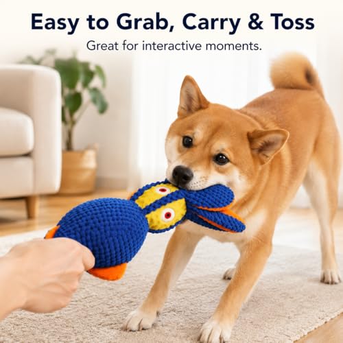 Squeaky Dog Toy, Crinkle Plush Squid for Small & Medium Dogs