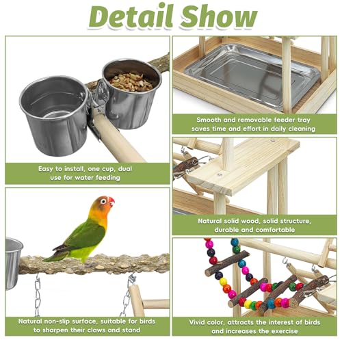 PINVNBY Bird Playground Parrot Natural Wooden Perch Stand Birds Gym - size: Two Floors With Bell Platform