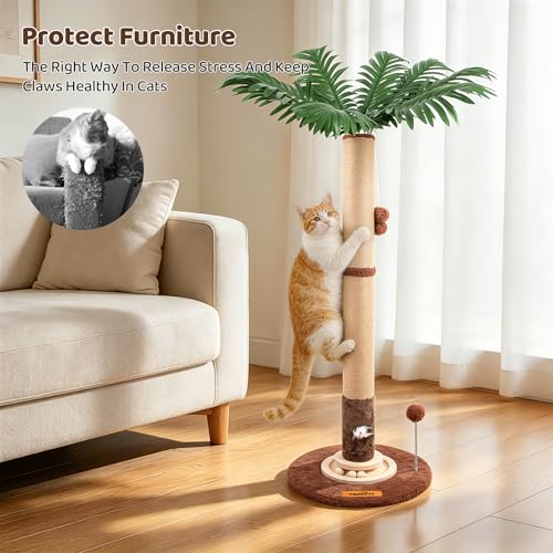 【Material Upgrade】 Famifit 53.6" Palm Tree Cat Scratching Post, Tall Tree - color: Brown