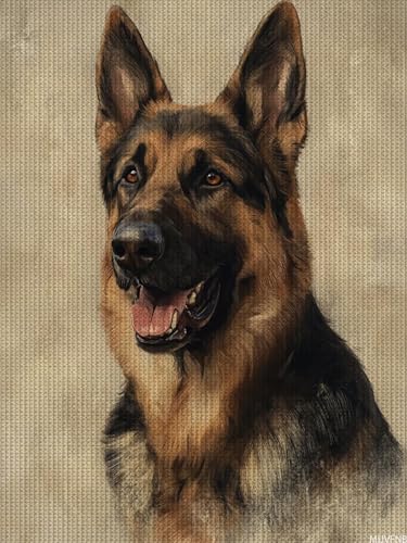 MIJVFNB German Shepherd Dog Stamped Cross Stitch Kits, DIY Cute Dog Cross Stitch Ornament Kits for Adults Beginners, Counted Embroidery Needlepoint Kits Home Decor 11CT, 12x16 inch