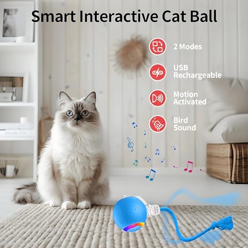Interactive Cat Ball Toy – Motion Activated, RGB Lighting, 3 Motion Modes-Automatic Cat Ball for Bored Indoor Cats(Blue) - color: Blue