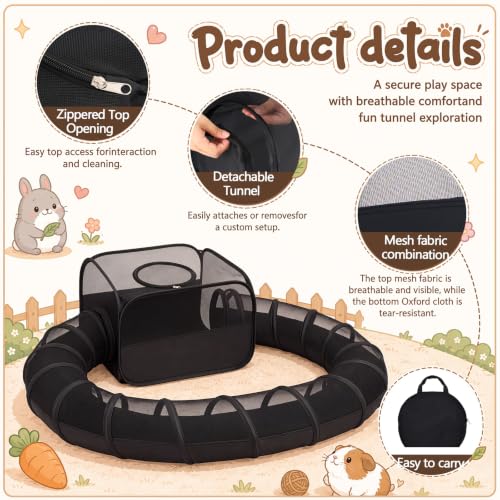 Lewtemi Large Guinea Pig Playpen with Tunnel Ferret Playpen with Carry Bag