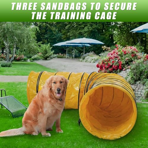 24 in 10 Foot PVC Dog Agility Tunnel with Sandbags Yellow - color: Yellow, size: 24in X 10ft