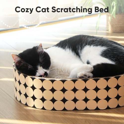 FUKUMARU Cardboard Cat Scratcher Bed, 2-in-1 Oval Cat Scratch Pad - color: Polka Dot