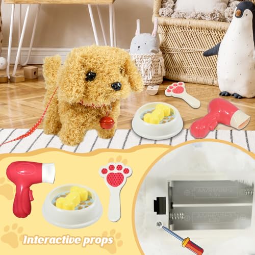 Plush Toys Walking Dog Toys that Can Walk, Bark and Wag Tail,Interactive Electronic Pet Toys Puppy with Leash,Easter Christmas Birthday Gift for Toddlers Kids - color: Teddy Dog